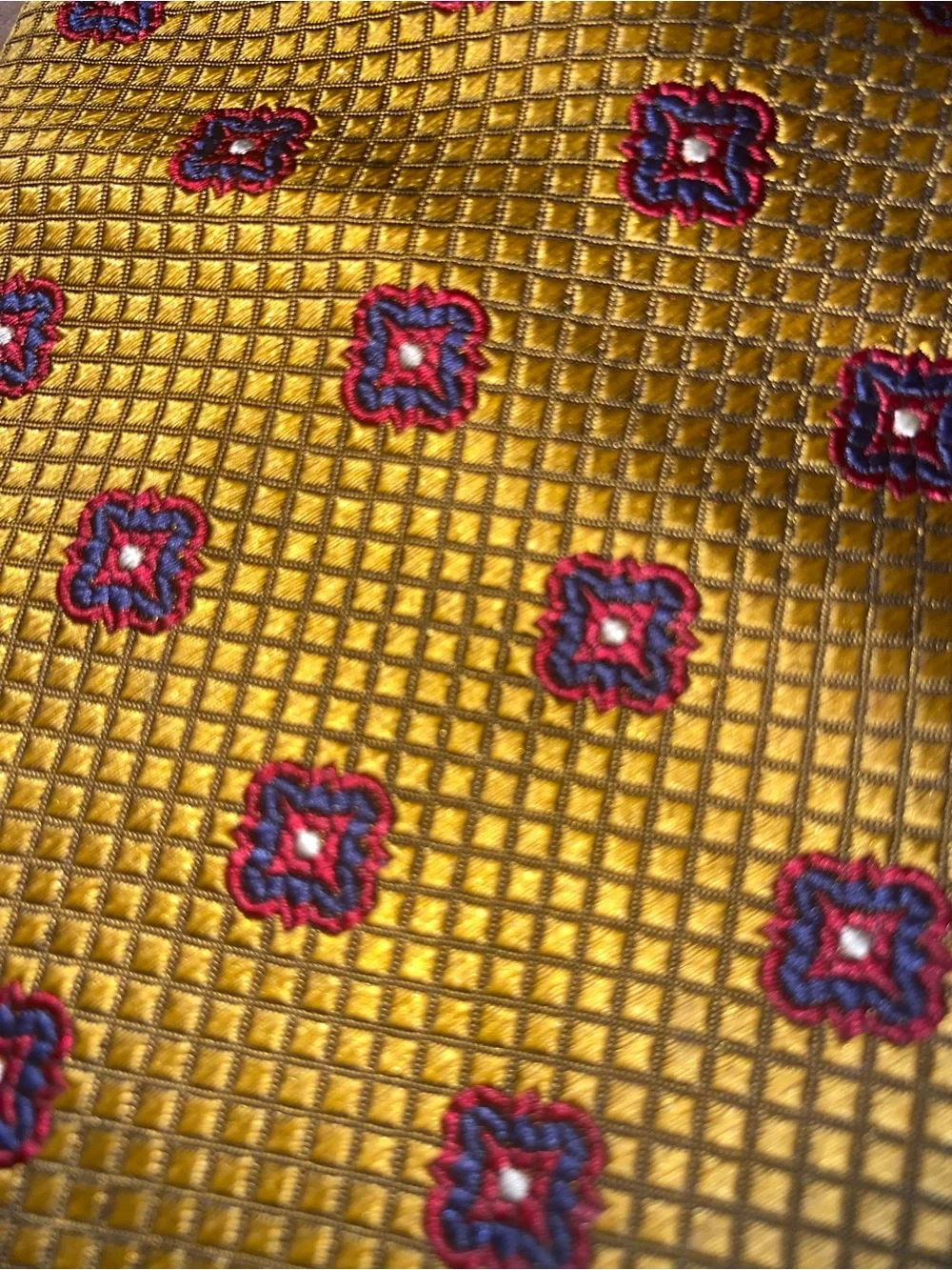 Ermenegildo Zegna Silk Tie Gold Yellow Geometric Medallion Made In Italy Luxury